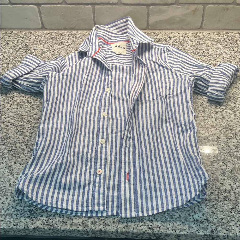 Mini Boden Blue and White Striped Button Down Shirt